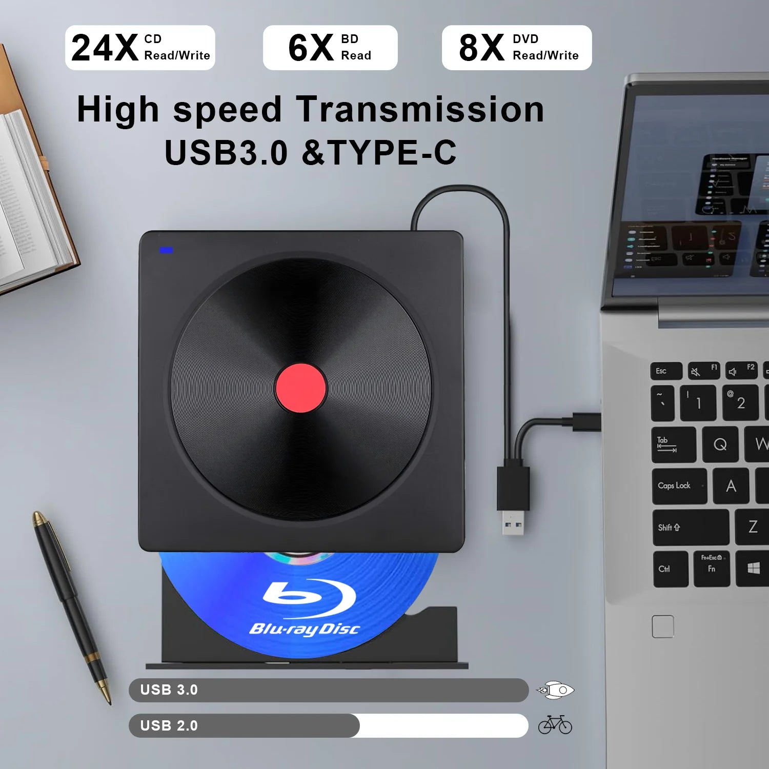Portable External Blu-ray Drive USB 3.0/Type-C