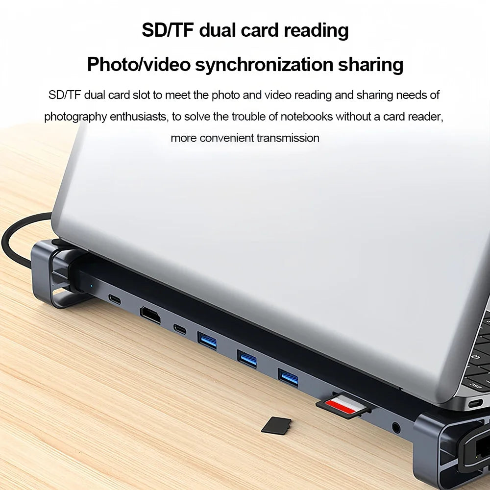 KEBIDUMEI 10-in-1 Laptop Docking Station USB C HUB 4K@30Hz HDMI PD 100W 100Mbps Ethernet 3 x USB 3.0 Hub SD/TF Card Reader