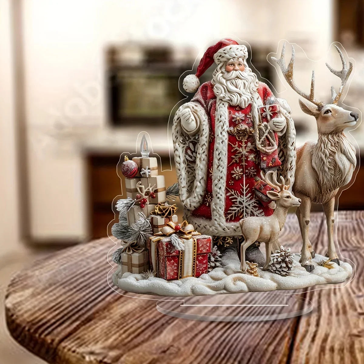 Acrylic Santa & Reindeer Sleigh Decoration