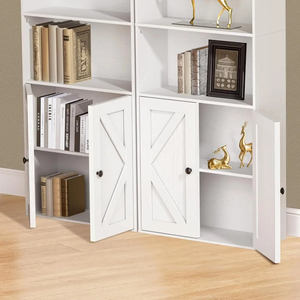 Wooden 6-Shelf Bookcase with Doors