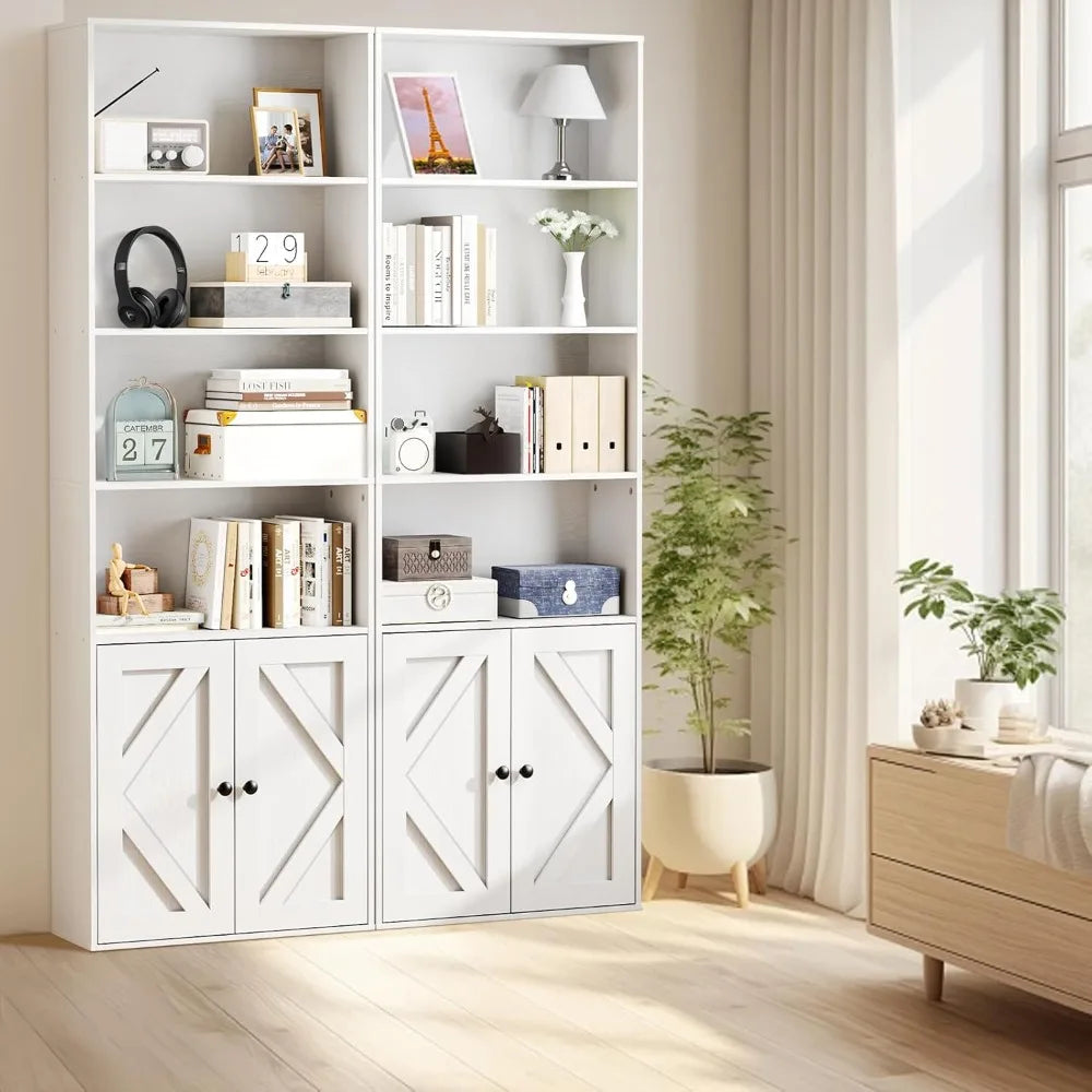Wooden 6-Shelf Bookcase with Doors