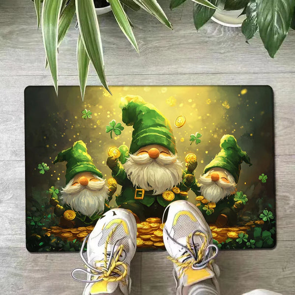 St. Patrick's Day Clover Gnome Doormat