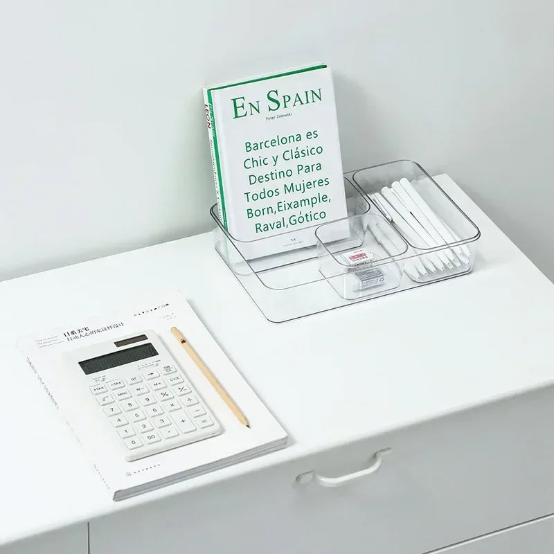 Clear Desk Organizer Box – Stackable Plastic Storage Drawer