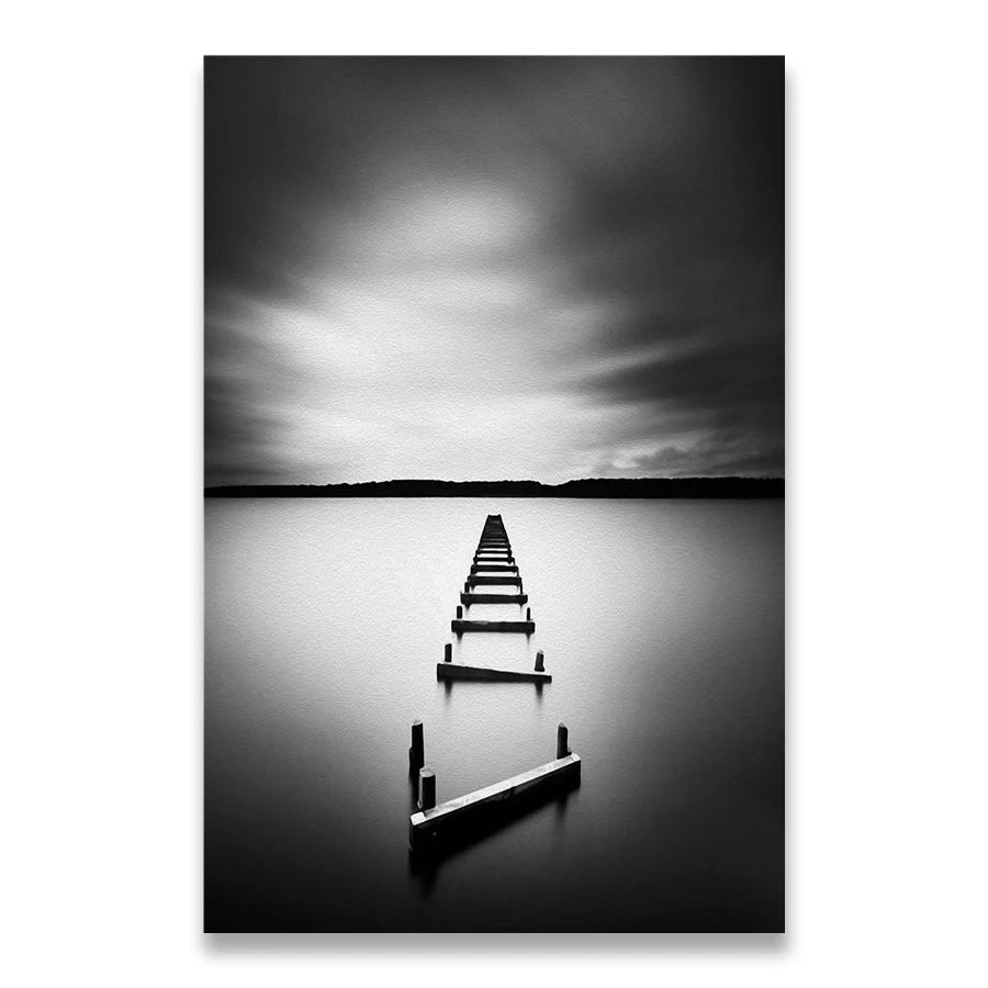 Black and White Landscape Bridge Canvas Art