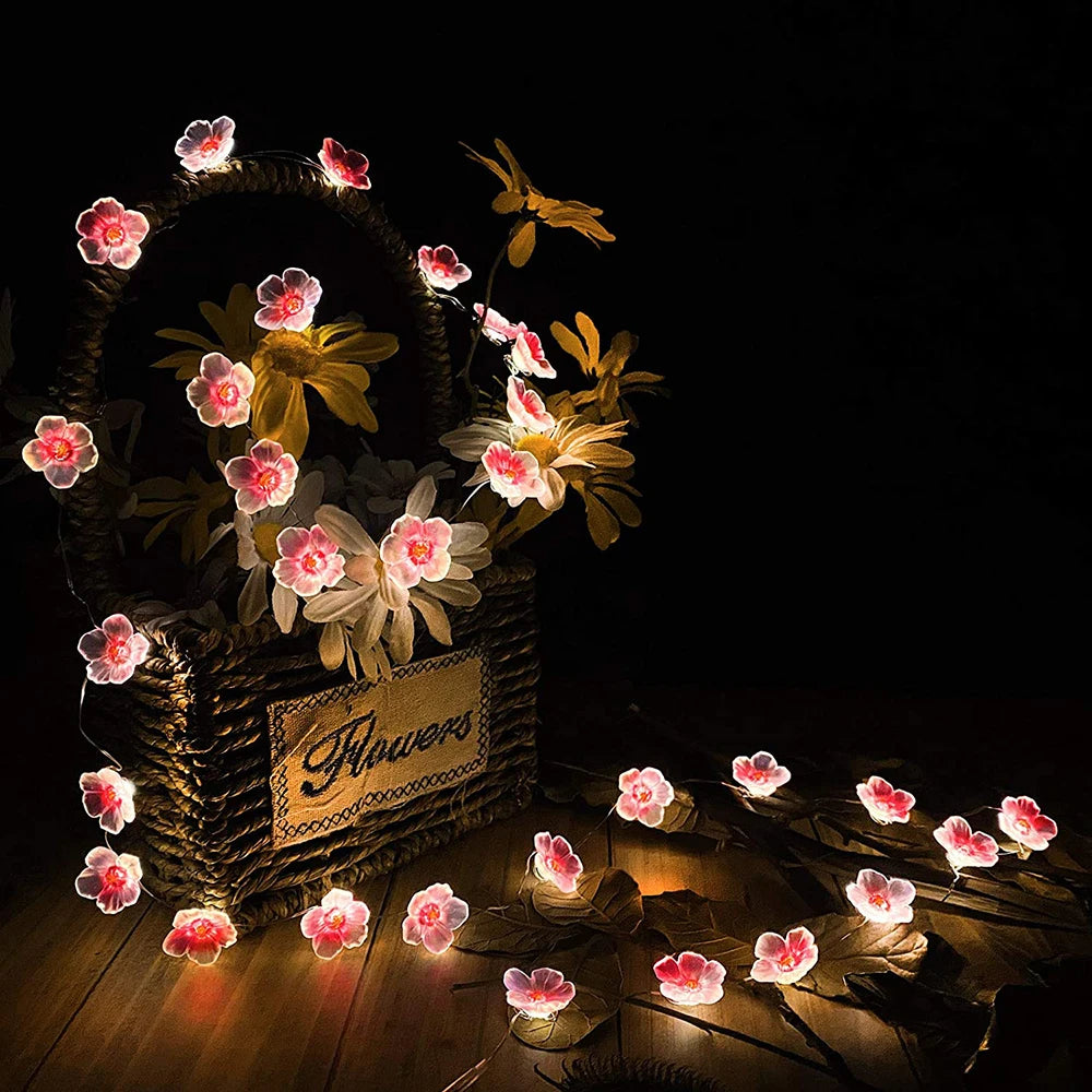 30LEDS Cherry Blossom Light Fairy String Night Lights Pink Flower String Lamps Battery Power For Christmas Garland Decoration