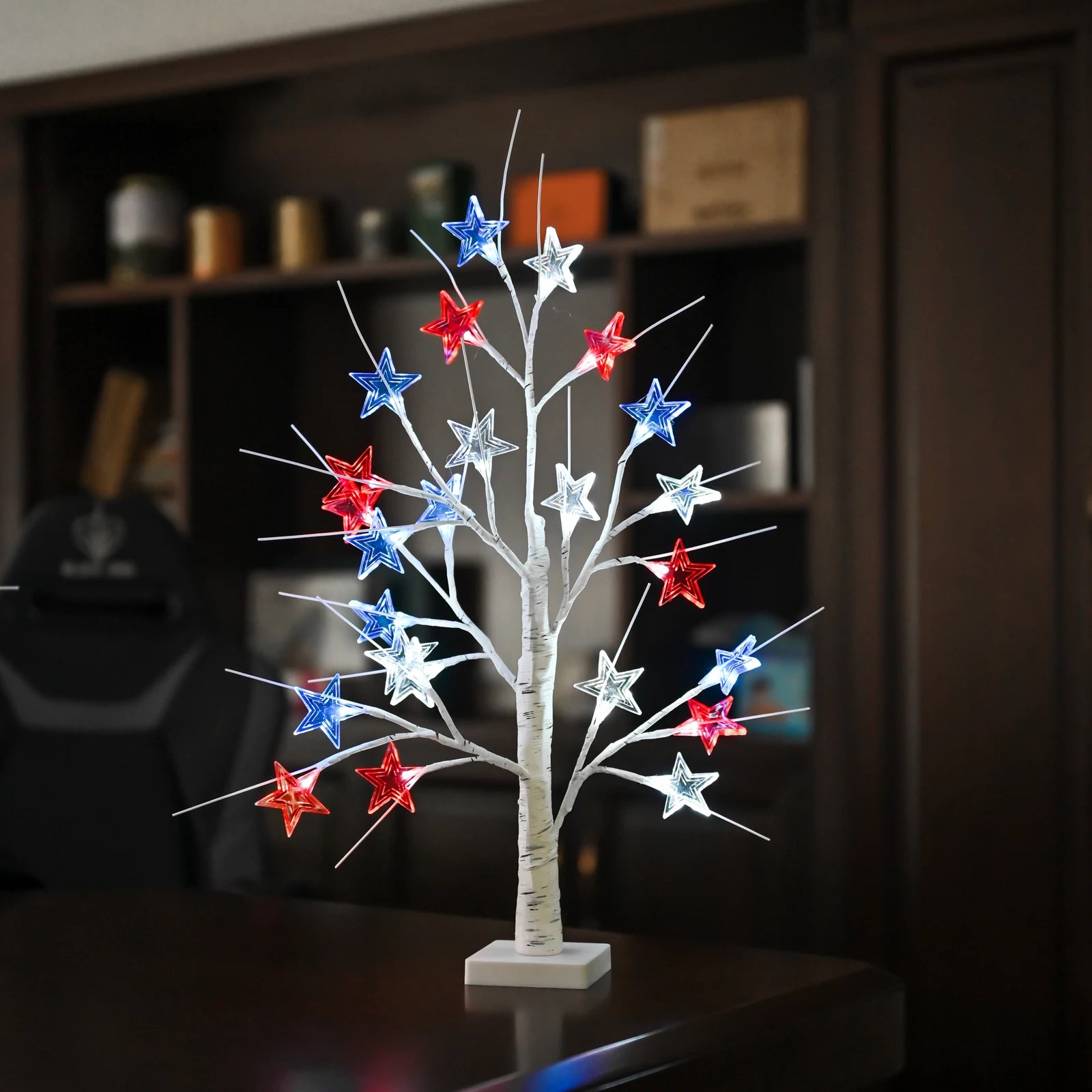 4th of July Red White Blue Star Tree Light