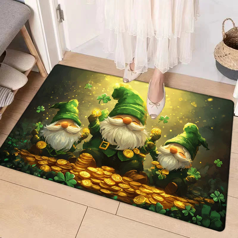 St. Patrick's Day Clover Gnome Doormat