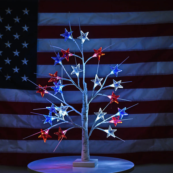 4th of July Red White Blue Star Tree Light