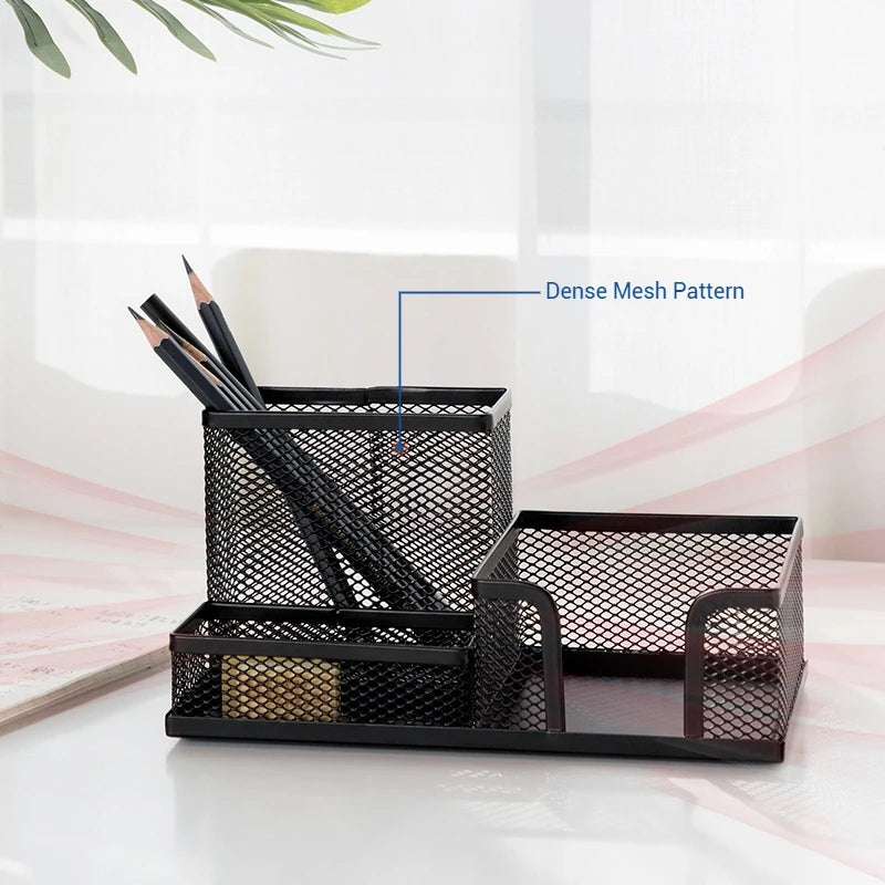 Deli Metal Mesh 3-Grid Pen Holder