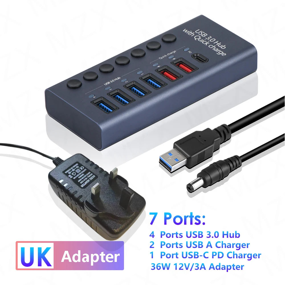 Aluminum USB 3.0 Hub 4/7/10 Port with Switch