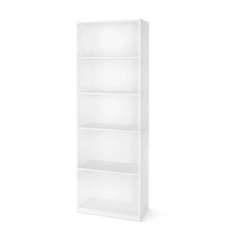 5-Shelf Adjustable Bookcase – Solid Wood Display Bookshelf, White