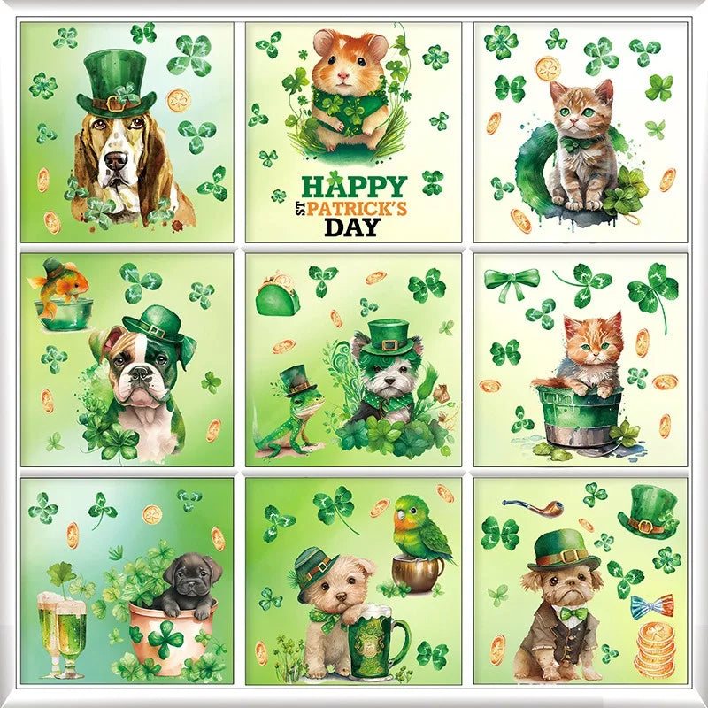 St. Patrick's Day Irish Dog Window Clings, 9-Sheet Set
