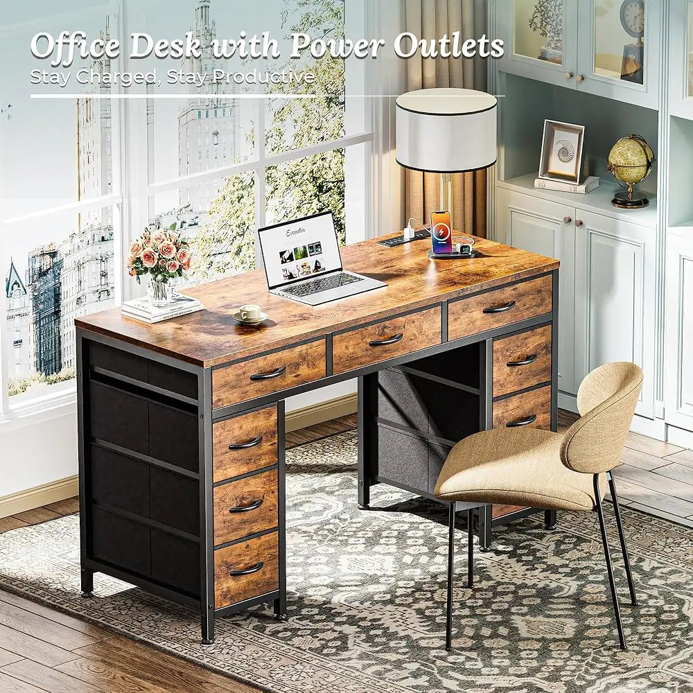 47" Office Desk with Outlets & Drawers