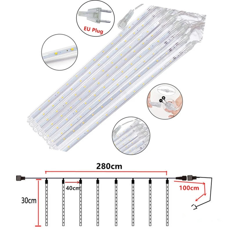 LED Meteor Shower Rain String Lights
