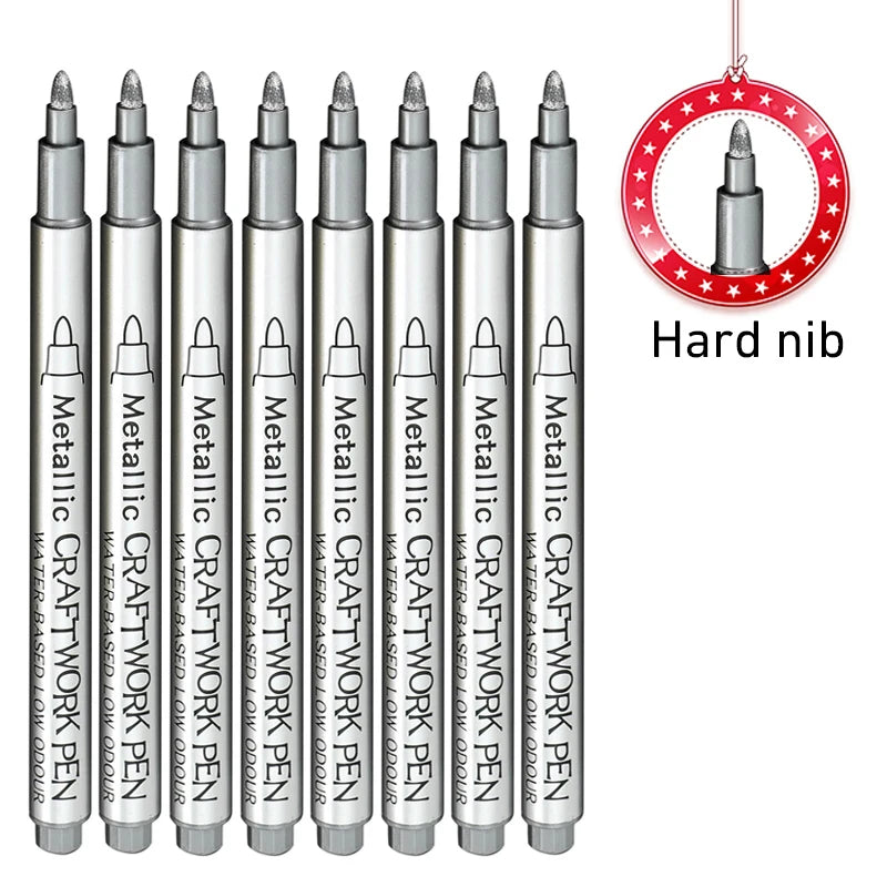 8PCS Metallic Brush Pens – Gold & Silver