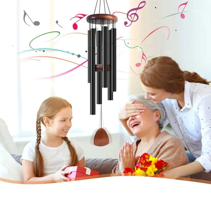 1pc 6 Tubes Aluminum Alloy Wind Chimes with Hook Black Bells for Outside Home Wedding Party Memorial Decoration Ornaments Gifts