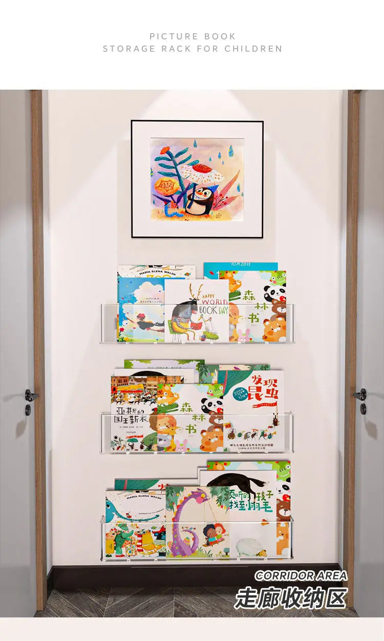 Acrylic Wall-Mount Kids Book Display Shelf