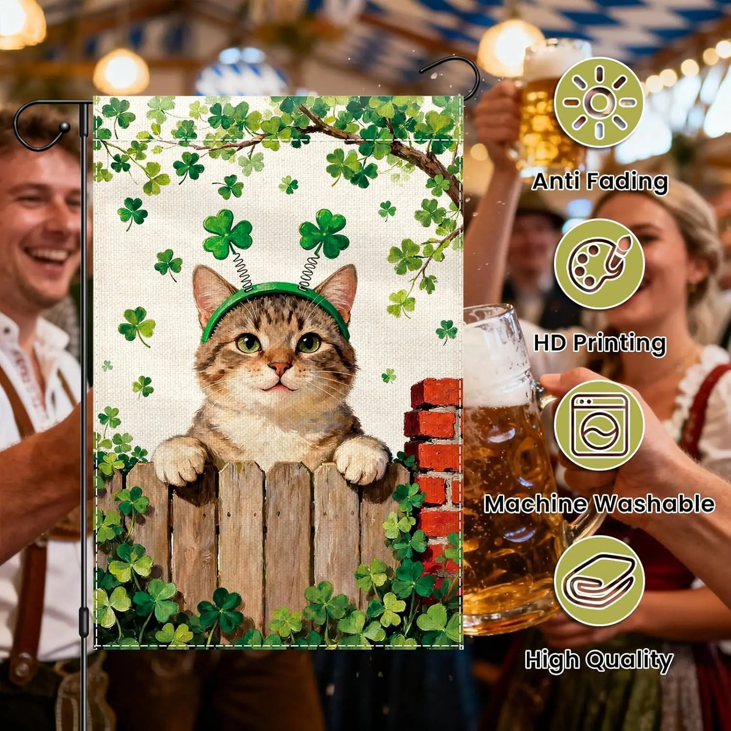 St. Patrick's Day Cat Garden Flag