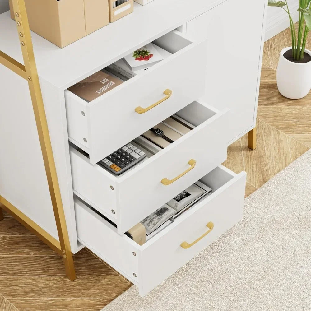 69" White Gold 4-Tier Bookshelf
