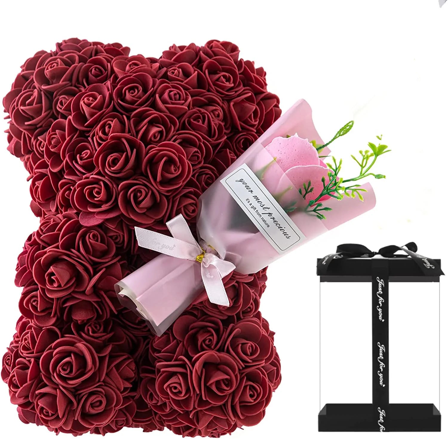 25cm Rose Bear with Flower Bouquet