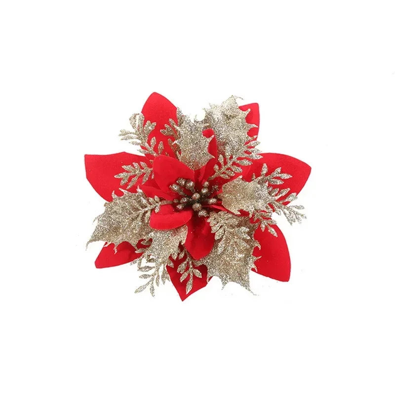 5PCS Glitter Red Rose Christmas Decorations