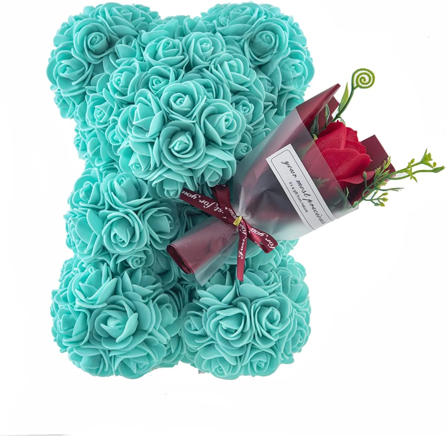 25cm Rose Bear with Flower Bouquet