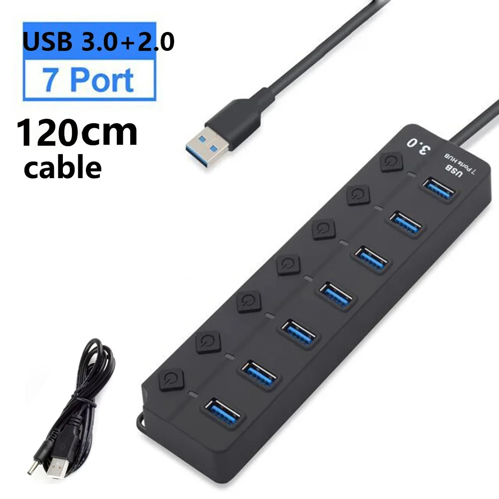 USB 3.0 7-Port High-Speed  with Switch