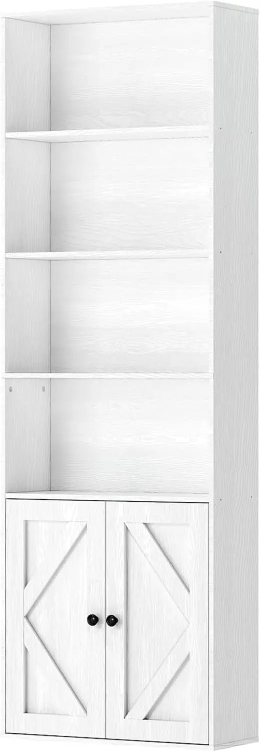 Wooden 6-Shelf Bookcase with Doors