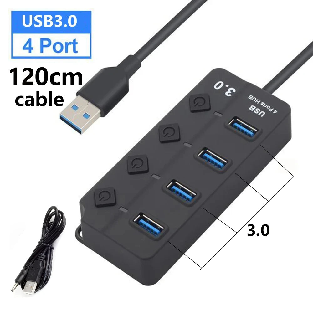 USB 3.0 7-Port High-Speed  with Switch