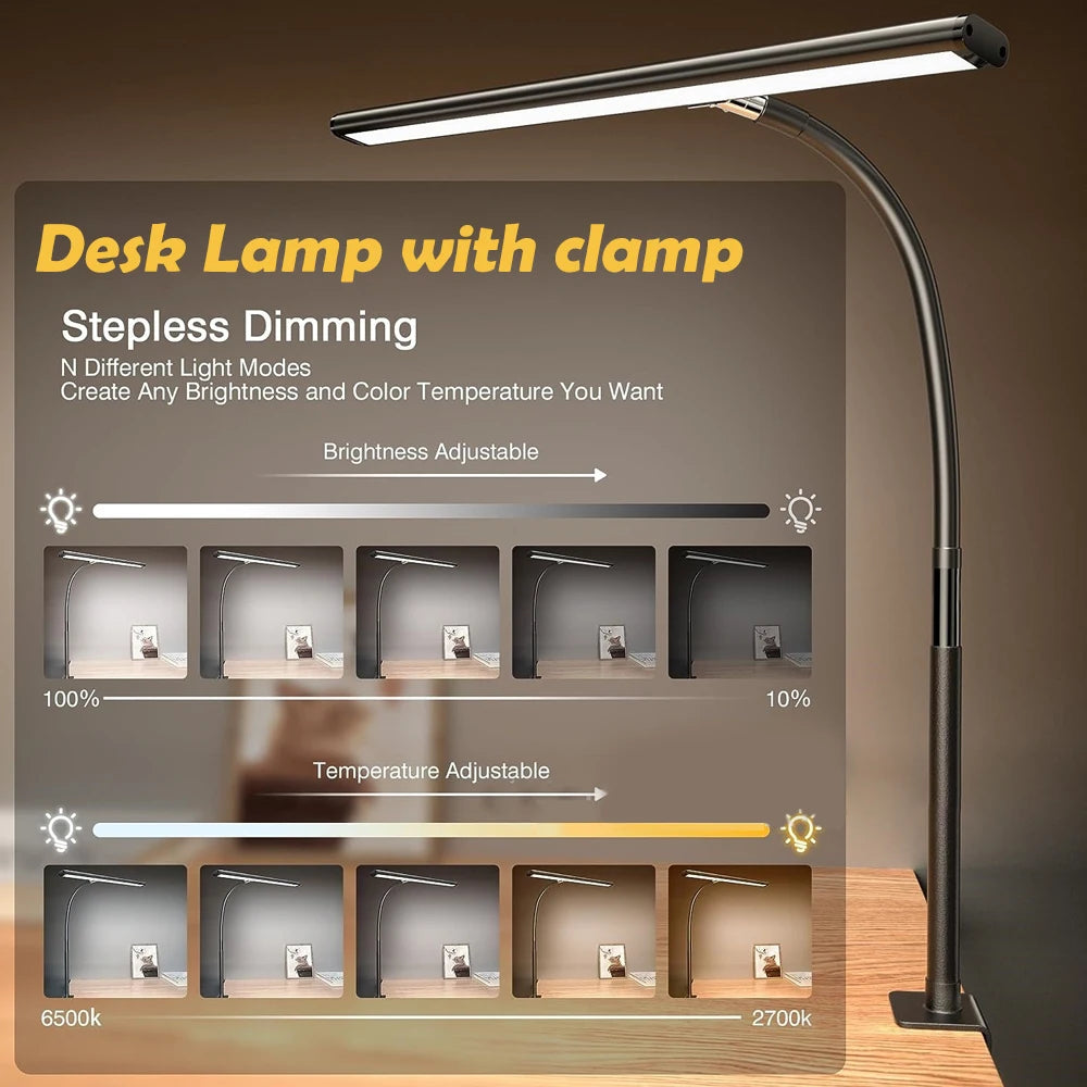 24W Ultra Bright LED Desk Lamp with Clamp