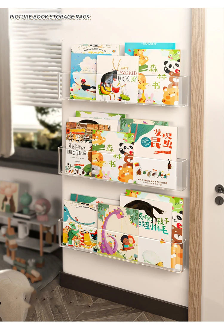 Acrylic Wall-Mount Kids Book Display Shelf