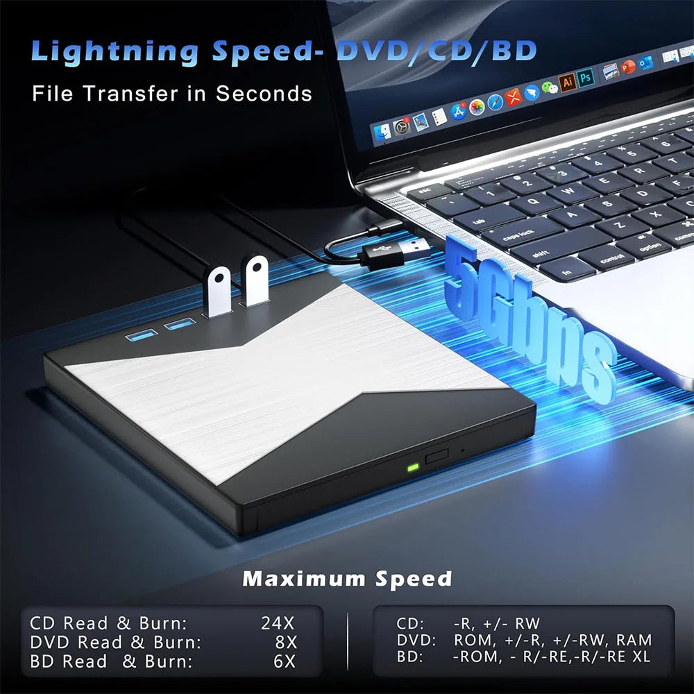 External 4K Blu-ray Drive USB 3.0 with SD/TF Ports