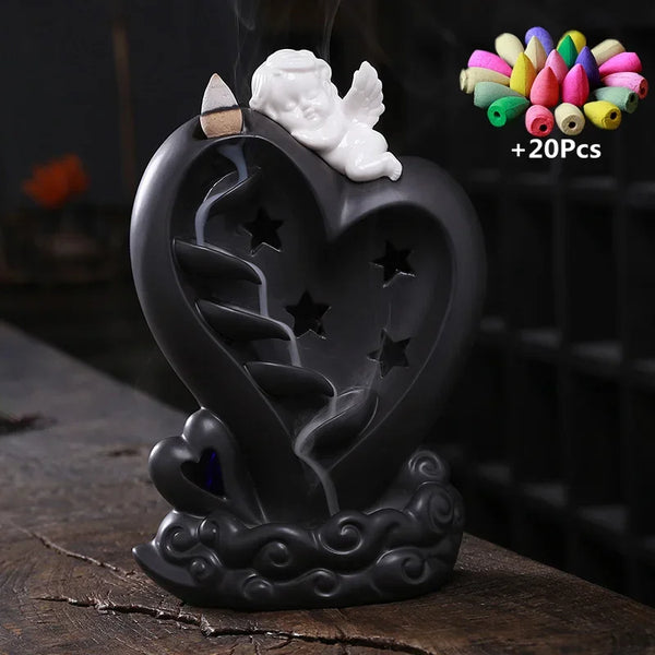 LED Loving Heart Angel Backflow Incense Burner