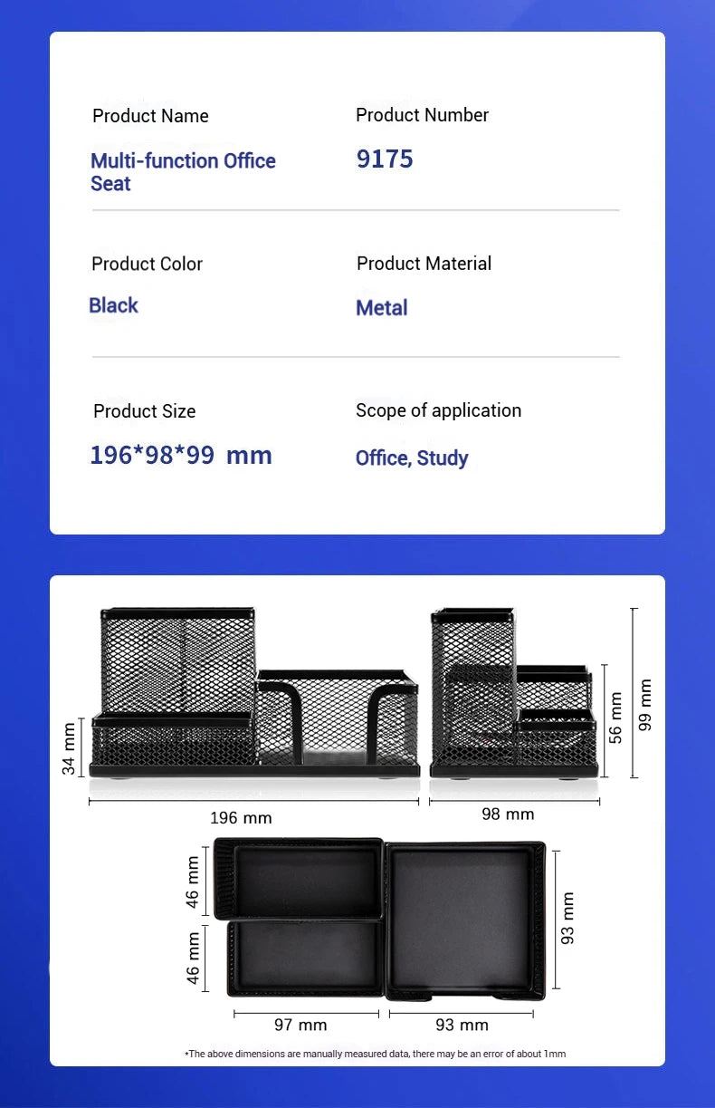 Deli Metal Mesh 3-Grid Pen Holder