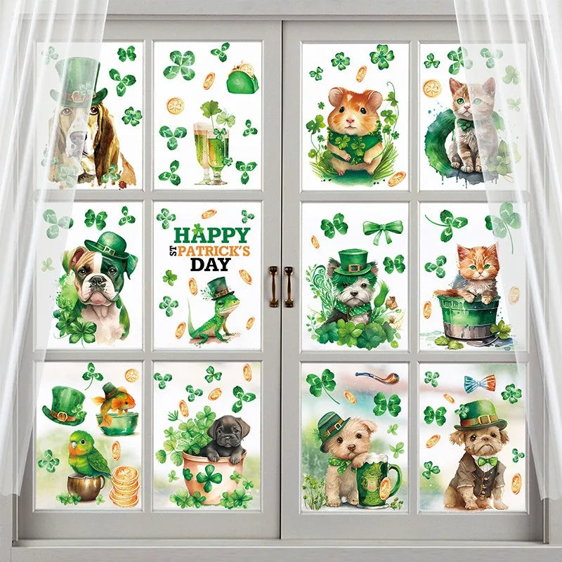 St. Patrick's Day Animal & Clover Window Clings, 9-Sheet Set