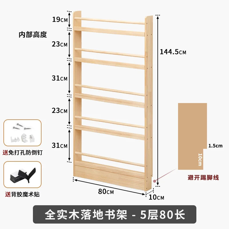 Solid Wood Narrow Bookshelf
