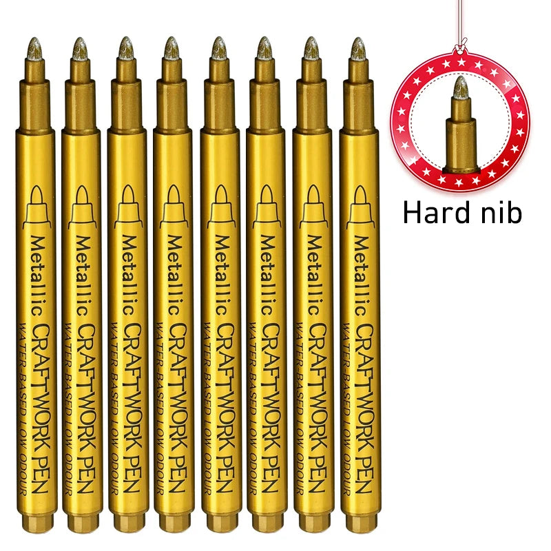 8PCS Metallic Brush Pens – Gold & Silver