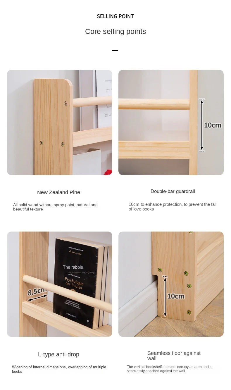 Solid Wood Narrow Bookshelf
