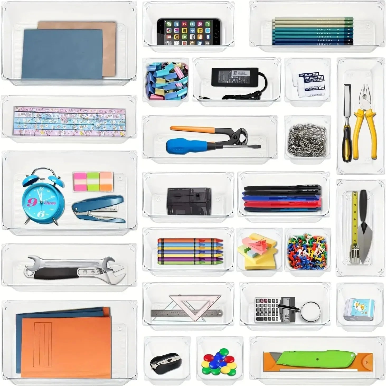 Clear Drawer Organizer Set