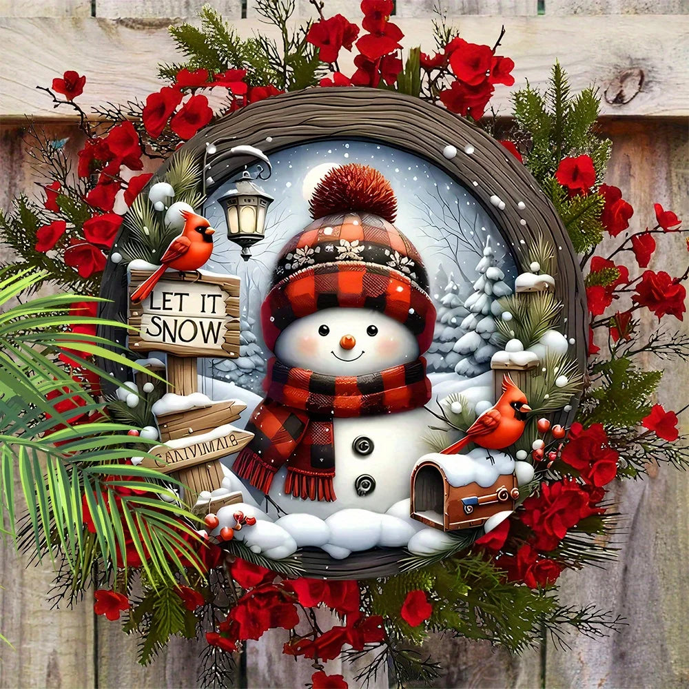 Christmas Snowman & Cardinal Wooden Sign