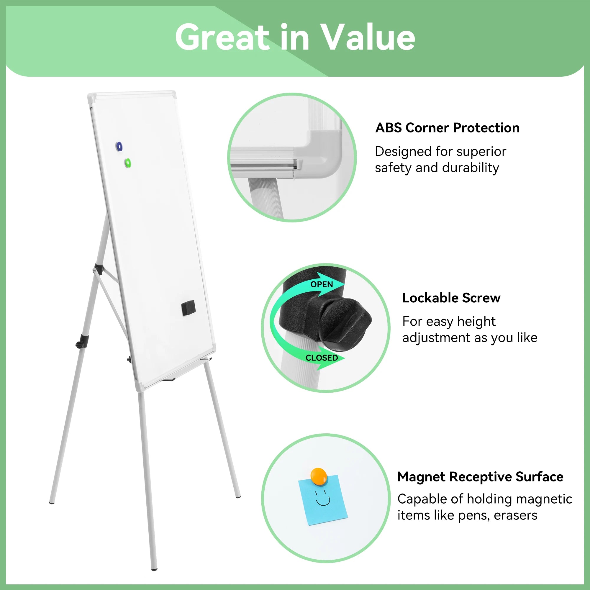 Magnetic Whiteboard with Tripod Stand: