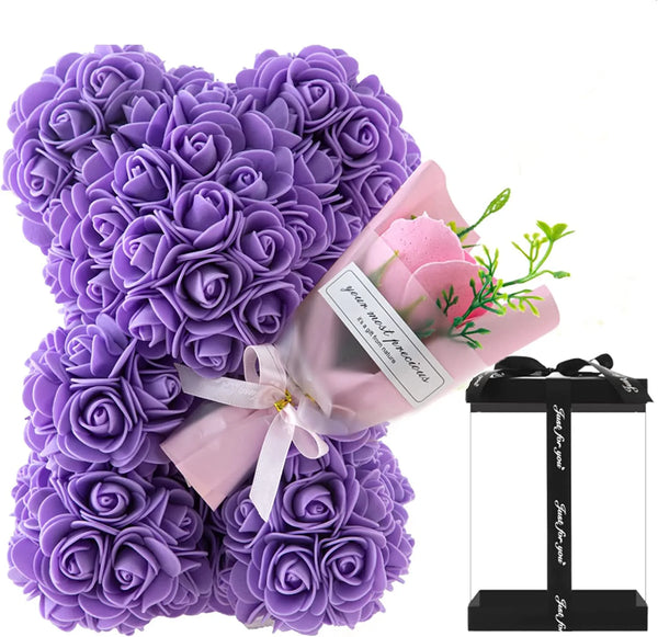 25cm Rose Bear with Flower Bouquet