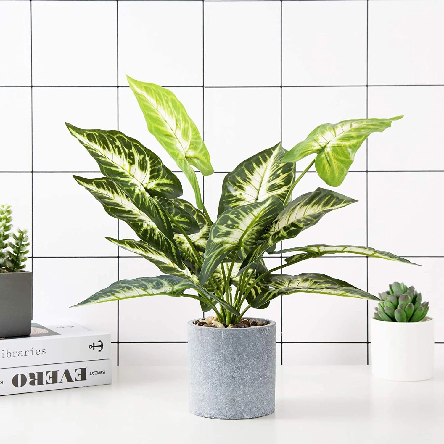 15" Artificial Potted Taro Leaf Plant