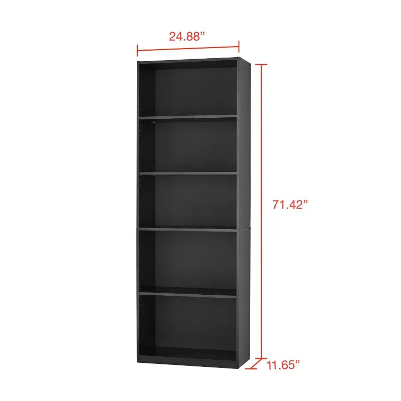 5-Shelf Adjustable Bookcase – Solid Wood Display Bookshelf, White