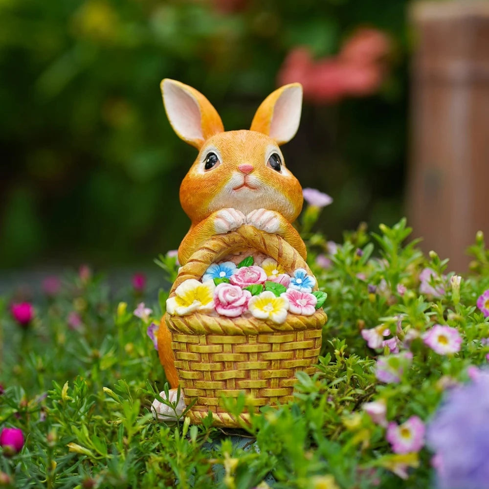 Easter Bunny Solar Flower Light Figurine