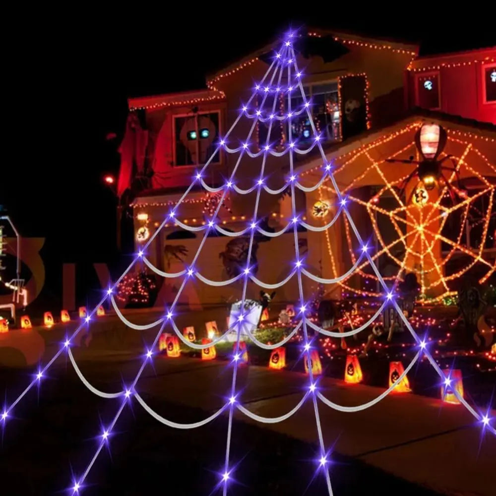 8-Mode LED Halloween Spider Web Lights