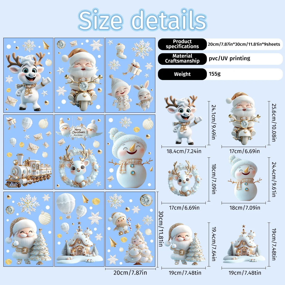 Reusable Christmas Window Stickers – 9 Sheets