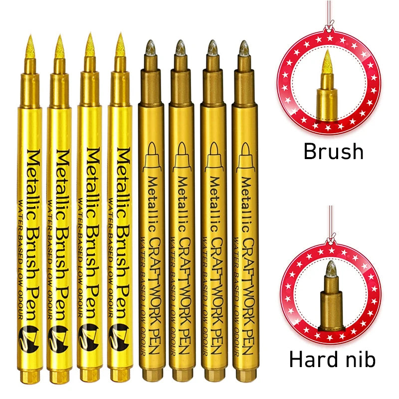 8PCS Metallic Brush Pens – Gold & Silver