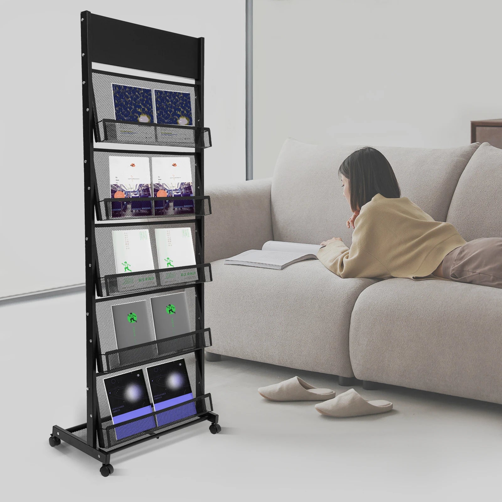 5-Tier Rolling Magazine Rack