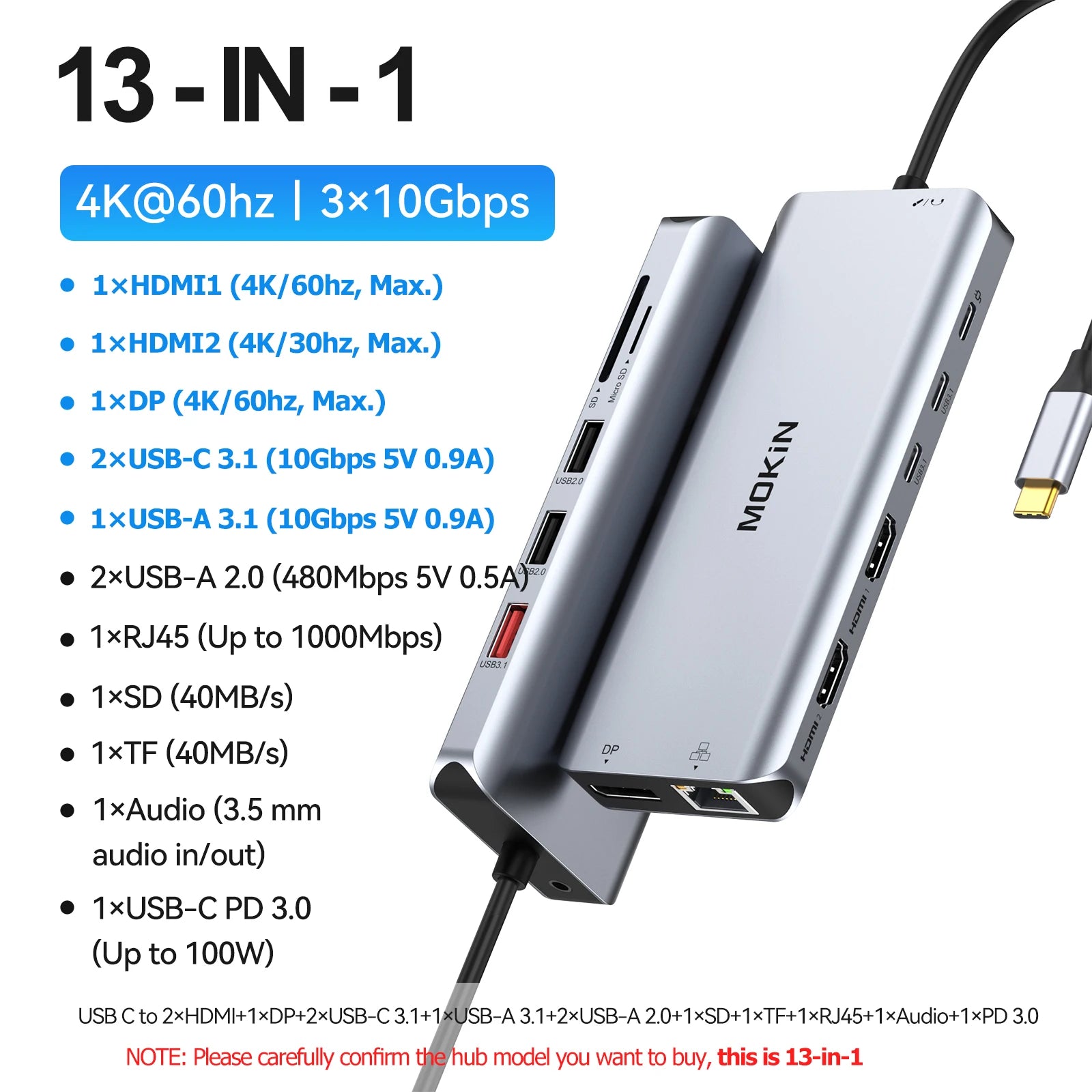 MOKiN 10Gbps USB-C Multiport Docking Station